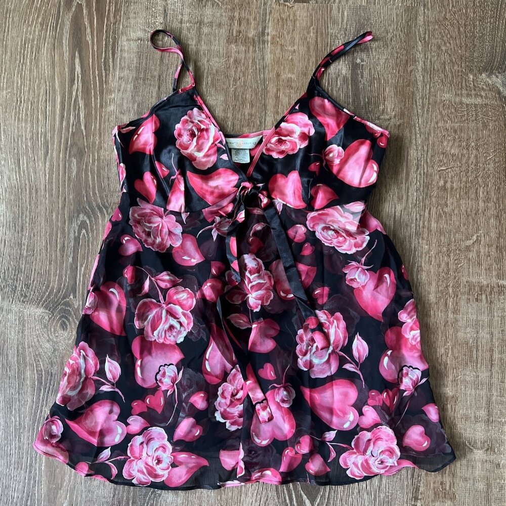 Private Luxuries Robe & Gown Babydoll 2pc Pinoir robe Silky Pink‎ floral Medium